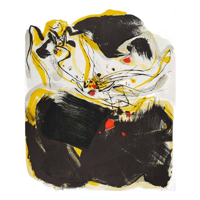 Chu Teh-Chun, Composition en jaune, noir et rouge, 2000, Lithograph For Sale