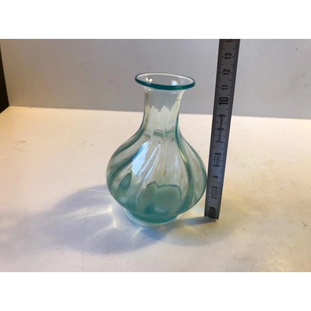 Art Deco Mint Blue Optical Glass Vase, 1920s For Sale - Image 4 of 6