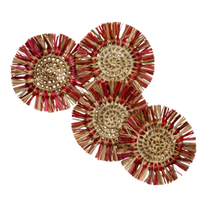 Deborah Rhodes Fringe Raffia Coasters, Red, Set of 4