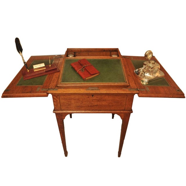 Wood Oak and Tooled Leather Pop-Up Writing Desk from Asprey & Co. London, 1920s For Sale - Image 7 of 15
