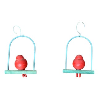 Mid-Century Modern Red Bird Hangers from Aarikka, Finland, 1960s, Set of 2 For Sale