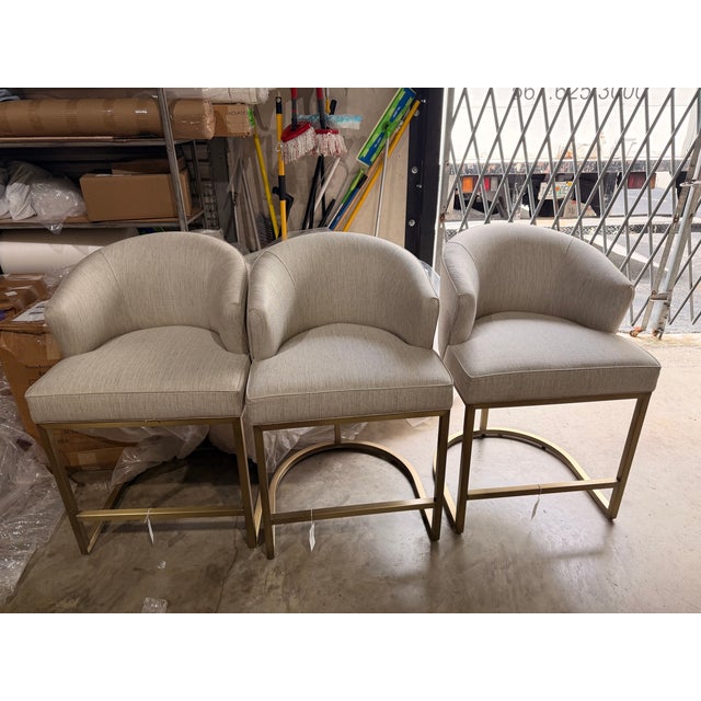 Vanguard Ivory Counter Stool With Brass Legs For Sale In West Palm - Image 6 of 6