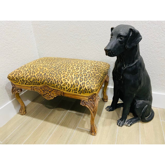 19th Century French Carved Wood Ottoman With New Cheetah-Leopard Print For Sale - Image 9 of 10