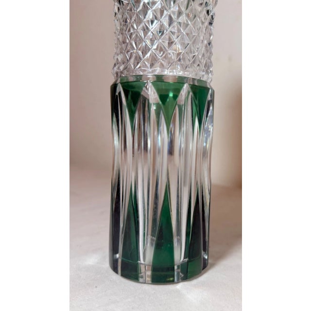 Vintage Handmade Green Val Saint Lambert Belgian Cut to Clear Crystal Glass Vase For Sale In New York - Image 6 of 10