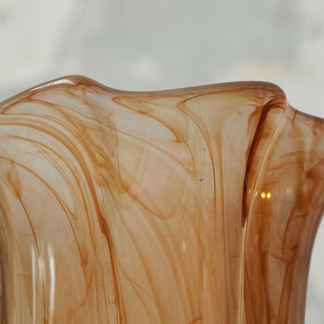 Mid-Century Wavy Orange Art Glass Vase, 1970s For Sale - Image 3 of 9
