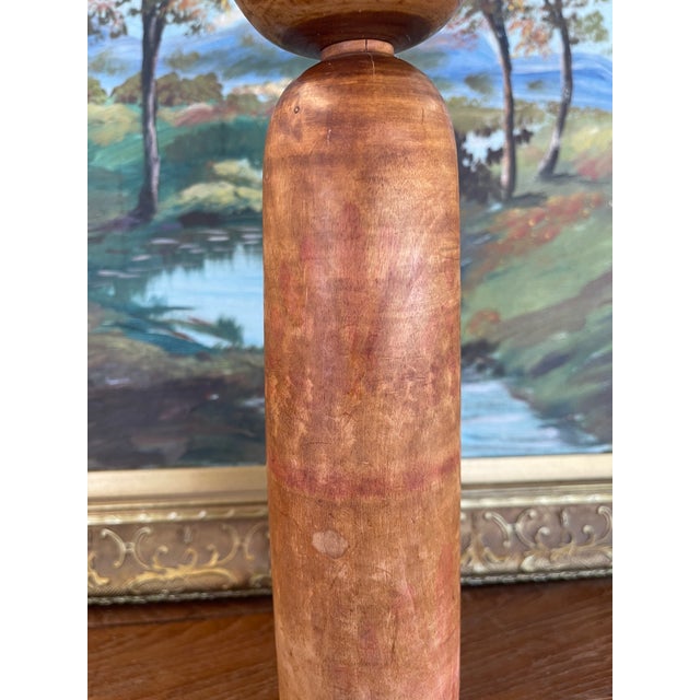 Vintage Japanese Kokeshi Doll With Hand-Painted Floral Detail and Carved Wood Base. For Sale - Image 9 of 11