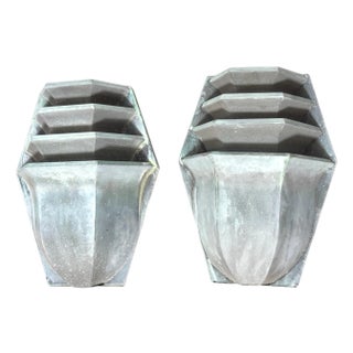Pair of French Modern Tiered Copper Verdigris Wall Sconces, Circa 1970s For Sale