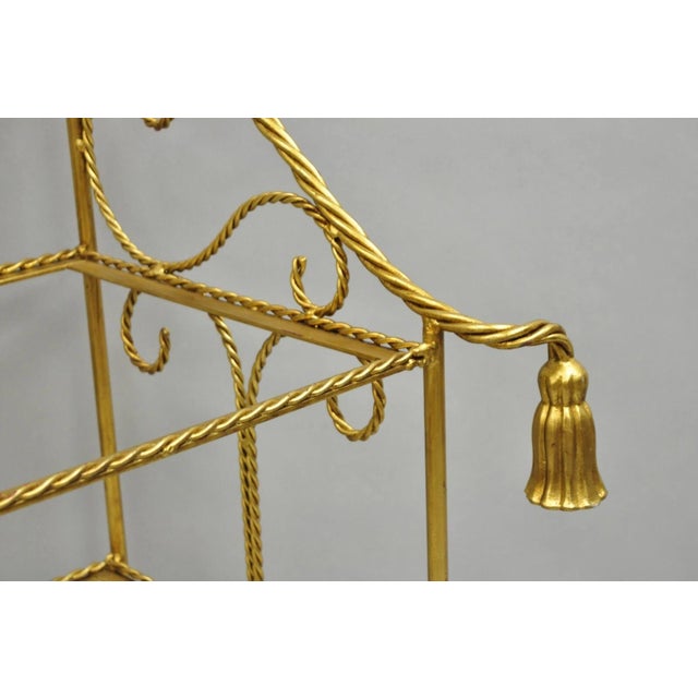 Mid 20th Century Italian Hollywood Regency Gold Gilt Iron Tassel 3 Tier Etagere Towel Rack Stand For Sale - Image 11 of 12