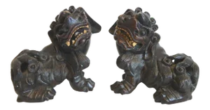 Hand Carved Wooden Foo Dogs- a Pair