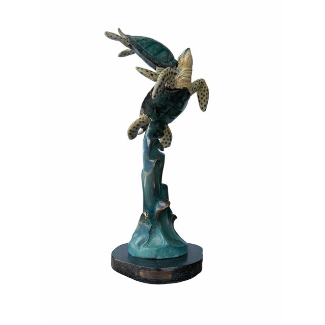 Mid 20th Century G. Mancini Signed & Numbered Bronze "Friendship" Sea Turtle Wave Sculpture For Sale - Image 5 of 9