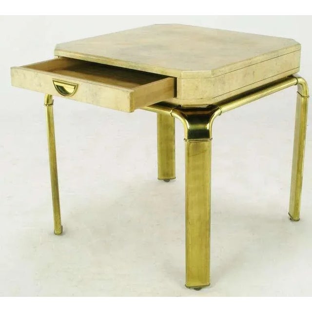 1980s John Widdicomb Cream Goatskin Side Table on Canted Brass Legs For Sale - Image 5 of 8