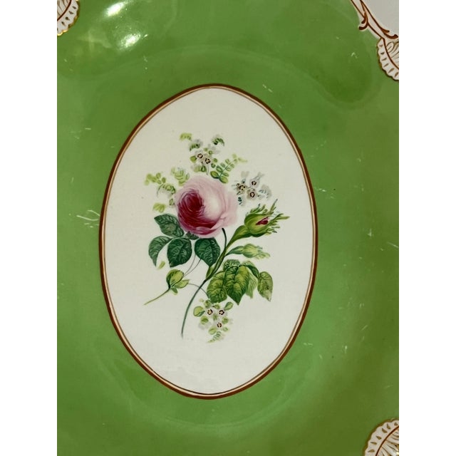 Shabby Chic Antique French Old Paris Ware Green Banded Floral Rose Pedestal Dish For Sale - Image 3 of 8