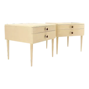 Mid-Century Modern Bleached Walnut Cork Tops Paul Frankl End Side Tables - A Pair