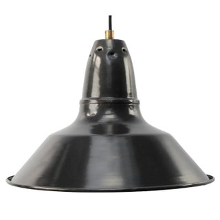 Vintage Industrial French Black Enamel Pendant Lamps For Sale