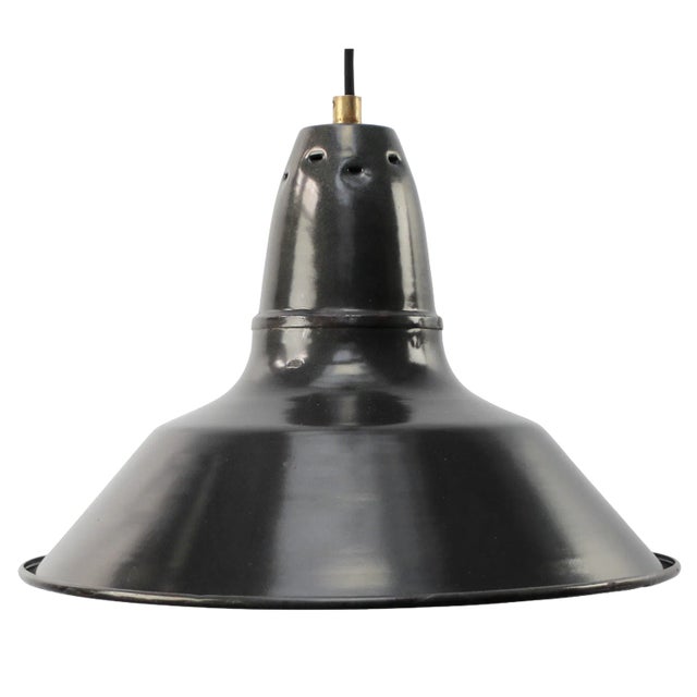 Vintage Industrial French Black Enamel Pendant Lamps For Sale