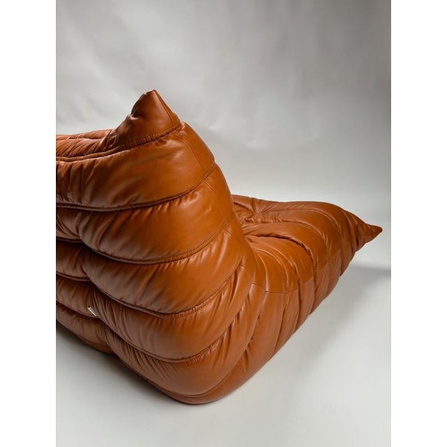 Gold Togo Leather 3-Seaters Sofa attributed to Michel Ducaroy for Ligne Roset, 1992 For Sale - Image 8 of 13