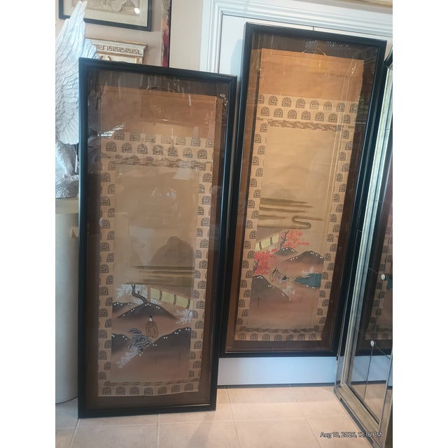 Pair of Large Antique Japanese Scrolls Signed Toso Mitsunori in Custom Frames For Sale - Image 14 of 14
