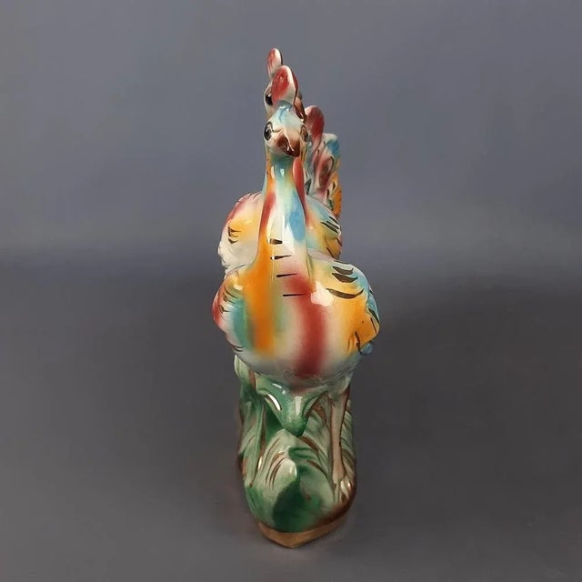 Modern Vintage Multicolored Ceramic Sculpture of Peacocks, Italy, 1970s For Sale - Image 3 of 18
