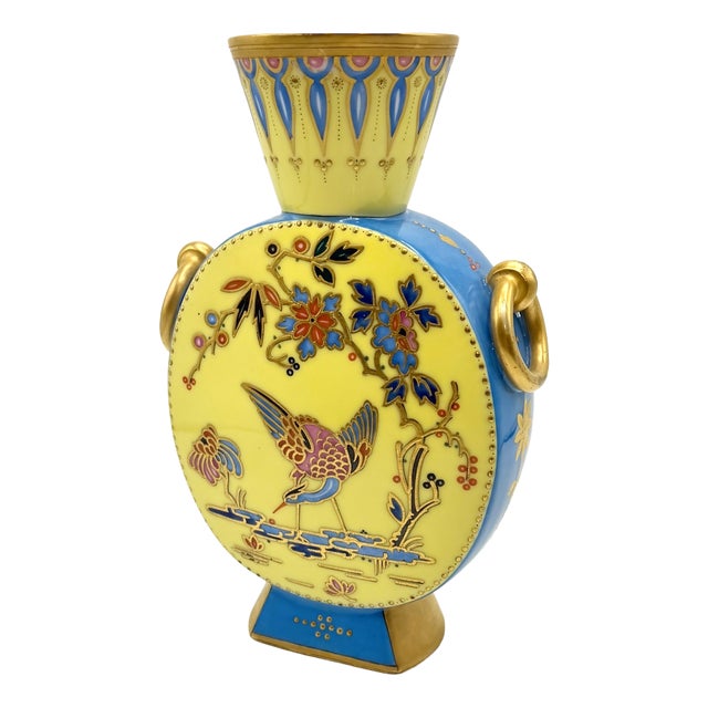 Antique Limoges Porcelain Chinoiserie Moon Flask Vase, 1800s For Sale