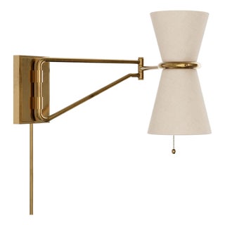 Gable Swing Arm Sconce, Antique Natural Brass with Oyster Shade For Sale