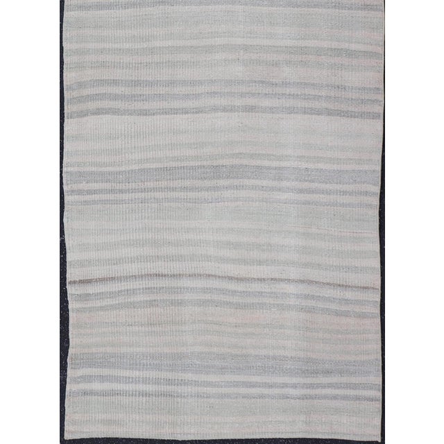 Tribal Minimalist Striped Design Turkish Vintage Kilim Rug in Soft Neutral Tones For Sale - Image 3 of 12