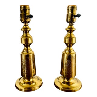 Pair of Mid 20th Century Petite Brass Chinoiserie Lamps For Sale