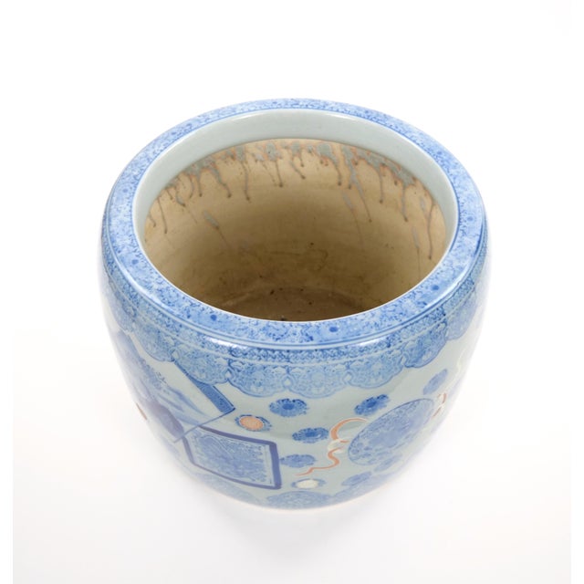 Asian Asian Blue and White Porcelain Planter or Fish Bowl, Late 20th Century For Sale - Image 3 of 8