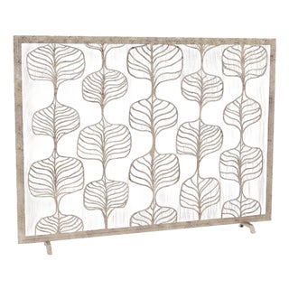 Aged Silver Fig Leaf Fireplace Screen Iron For Sale