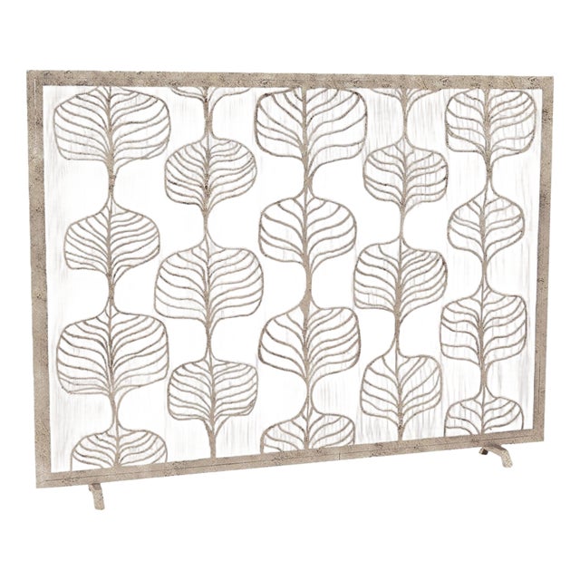Aged Silver Fig Leaf Fireplace Screen Iron For Sale