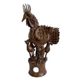 Vintage Bronze Benin Chicken Statue For Sale