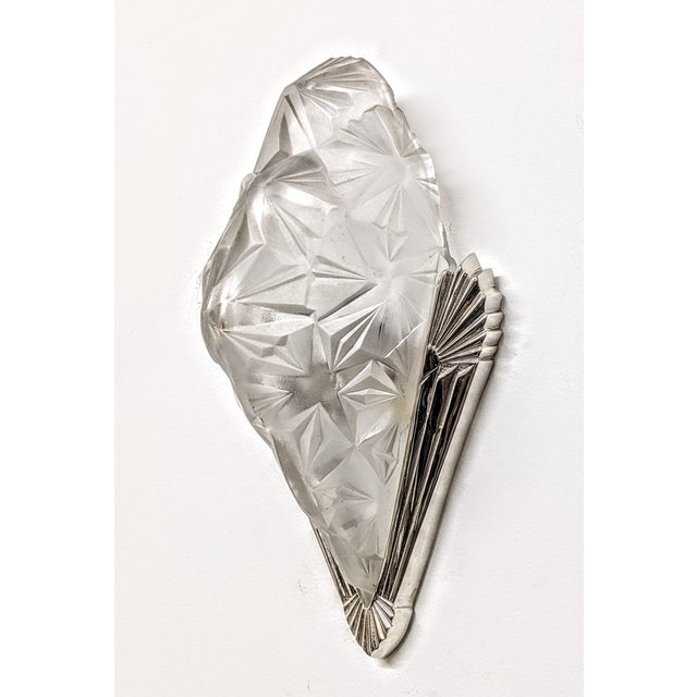 Art Deco French Art Deco Geometric Wall Sconces Signed by Degue - a Pair For Sale - Image 3 of 5