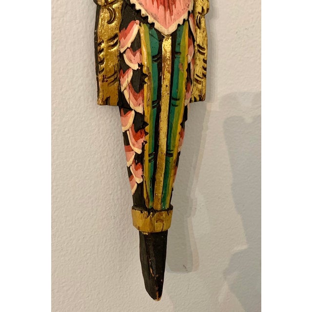 Vintage 25” Balinese Gilt Wood Temple Dancer Wall Sculpture, Hand-Carved, Indonesia For Sale - Image 4 of 12