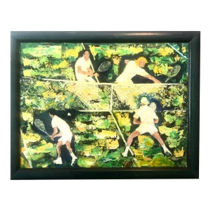 1965 Paolo Corvino Expressionist Oil Painting of a Tennis Match