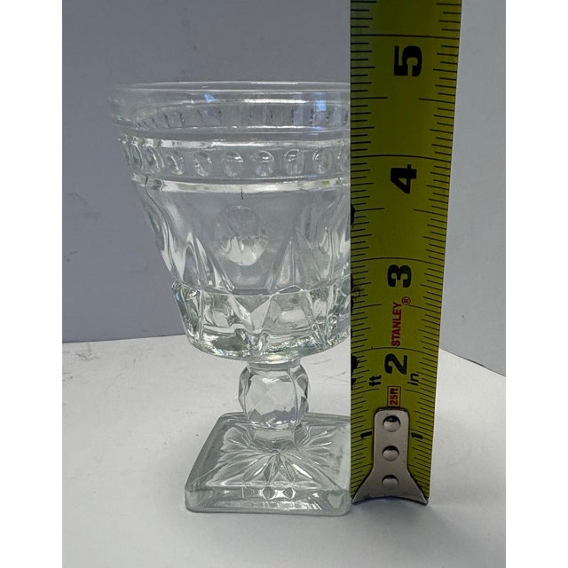 Glass Vintage Clear Pressed Glass Wine Goblets With Square Starburst Bases - Set of 4 For Sale - Image 7 of 9