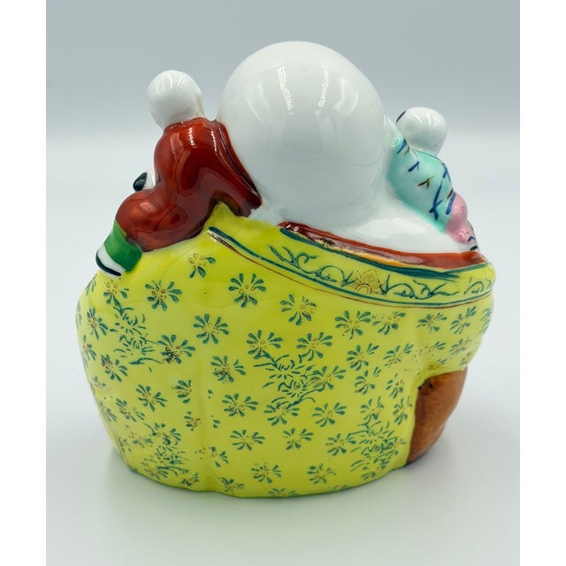 1920s 1920s Chinese Buddha Famille Rose Porcelain Hotei Laughing Buddha W/ 5 Children For Sale - Image 5 of 8