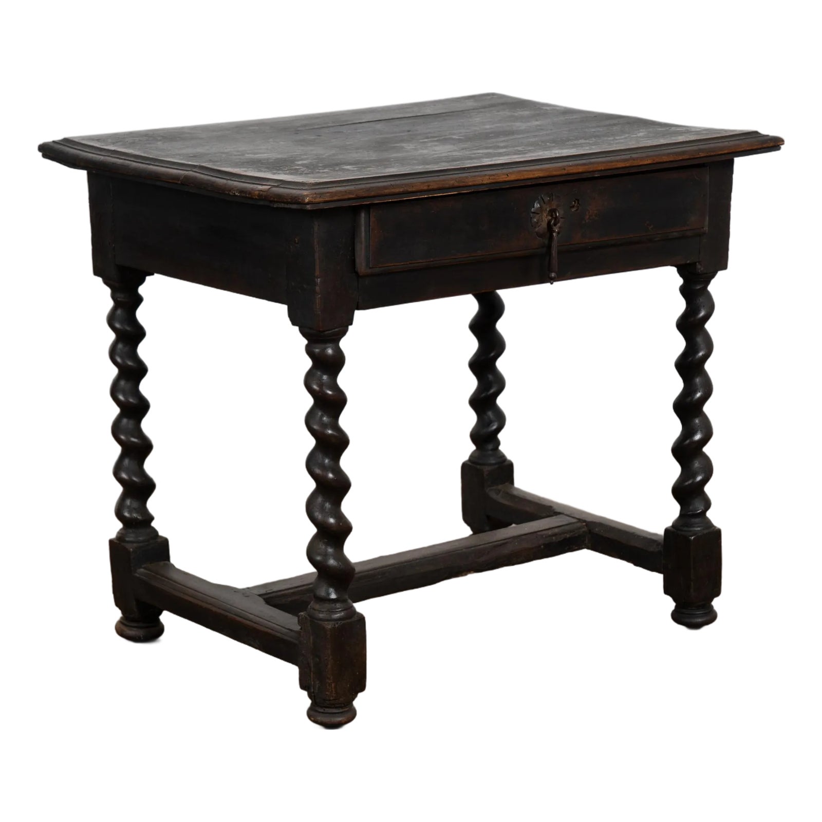 19th Century Black Painted Danish Oak Side Table With Single Drawer ...