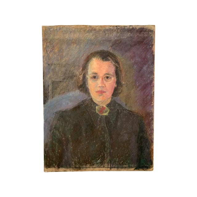 Mid 20th Century Pastel Portrait Drawing "Woman in Black" For Sale - Image 10 of 10