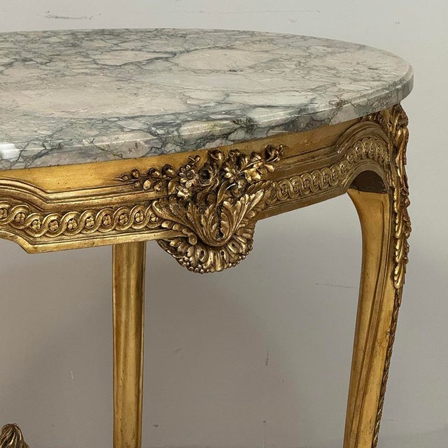 19th Century French Louis XVI Gilded Marble Top Oval Center Table For Sale - Image 9 of 18