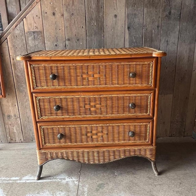 Brown Vintage Bamboo and Wicker Chest of Drawers For Sale - Image 8 of 18