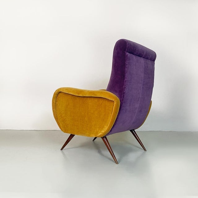 Mid-Century Italian Purple and Yellow Armchair with Wood Conical Legs, 1960s For Sale - Image 6 of 14