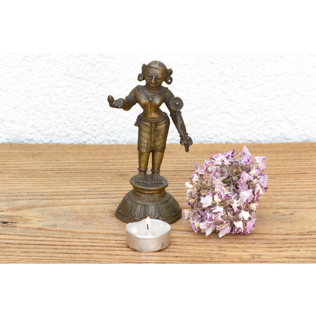 Indian Lost-Wax Bronze Attendant With Sunflower Offering For Sale - Image 9 of 9