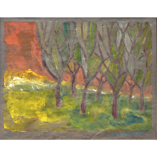 "Edge of the Forest" monotype and additional brush work by Fritz Blumenthal (Germany, 1913-2002). Unframed with mat....