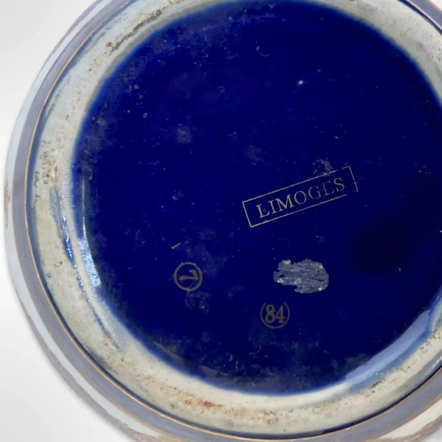 Ceramic Vintage French Limoges Cobalt Blue Porcelain Fish Bowl For Sale - Image 7 of 8
