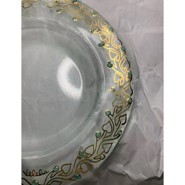 Gold Green Stones Glass Plate by Maria Giacomella Simeoni Velelia Made in Rome For Sale - Image 4 of 4