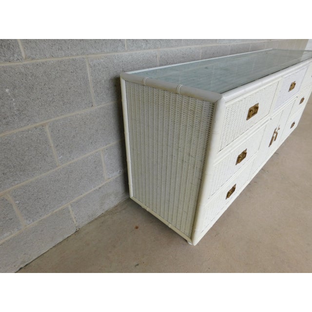 Faux Bamboo Campaign Style Wicker Dresser Coastal Style Attributed to Henry Link For Sale - Image 13 of 16