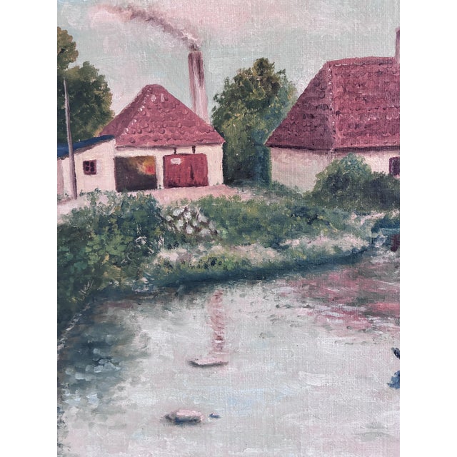 Green Landscape with Farmhouse, Oil Painting, Framed For Sale - Image 8 of 18