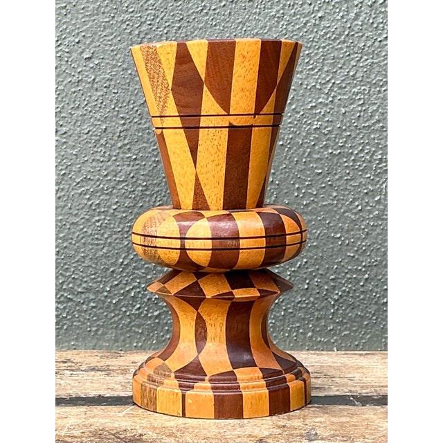 Vintage Geometric Wood Marquetry Vase For Sale - Image 12 of 12