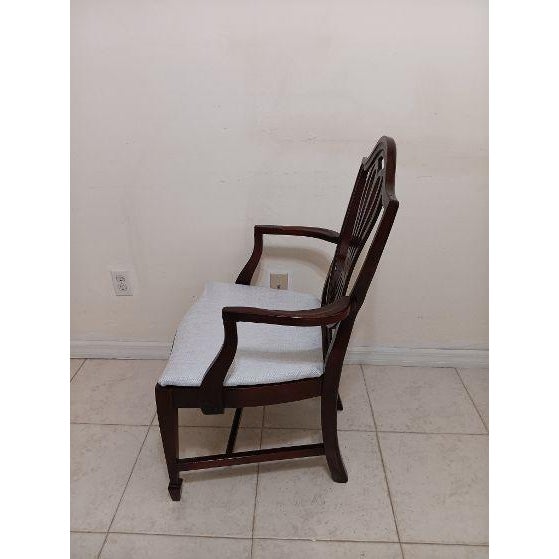 One Antique Wood Frame Armchair Fabric Upholstered Seat Dark Tone For Sale In Naples, FL - Image 6 of 6