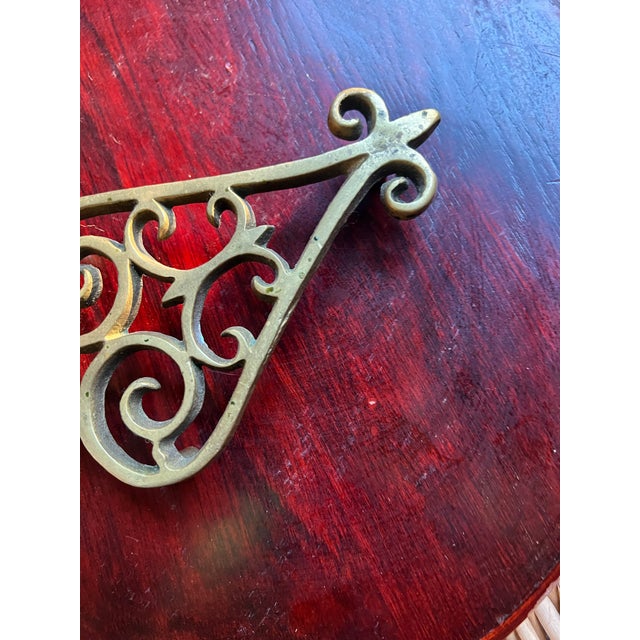 Metal Vintage Brass Scrolling Small Trivet For Sale - Image 7 of 9