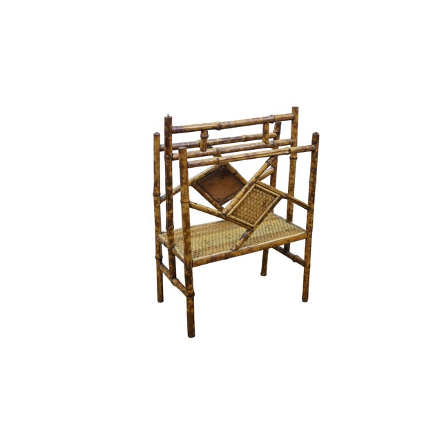 Antique Victorian divided bamboo magazine rack featuring a distinctive diamond-shaped design. Dimensions: 15.5" x 8.5" x...